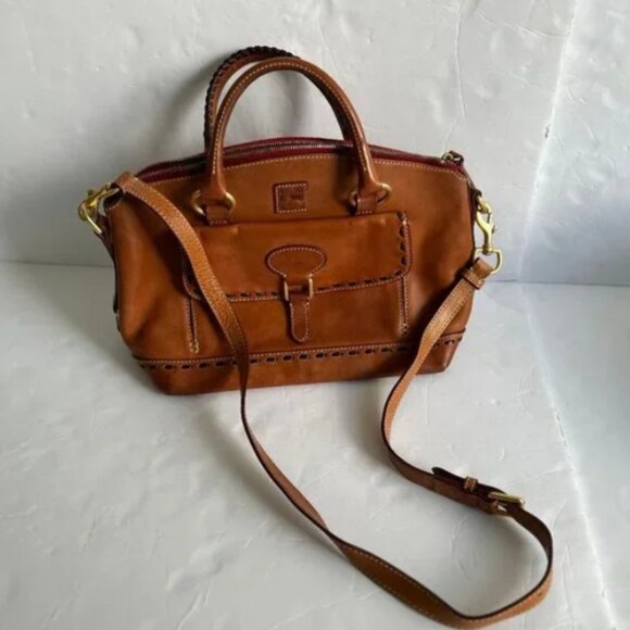 Dooney & Bourke Florentine Leather Cognac Satchel Handbag - Picture 1 of 10